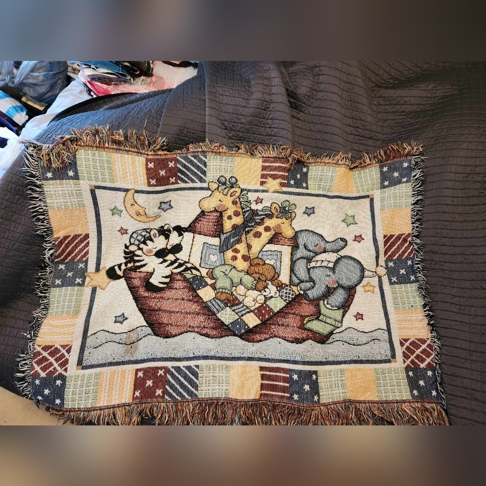 Unisex Noah's ark theme baby blanket